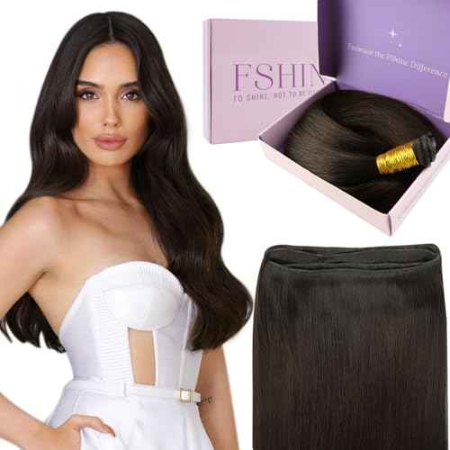 Fshine Genius Weft Real Human Hair Genius Weft for Women Darkest Brown 24 Inch Hair Bundle Remy Human Bundle Natural Human Weave 60 Gram