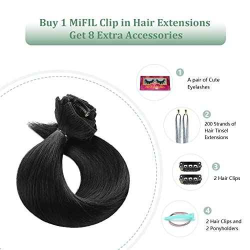 Hair Extensions Real Human Hair 16 inch 120g Jet Black Hair Extensions Clip in Human Hair Straight Real Hair Extensions (16inch,7pcs,120g)