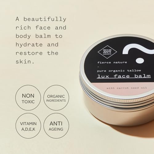 fierce nature Luxe Face Balm with Carrot Seed Oil, Pure Tallow Balm as Vitamin-Rich Natural Face Moisturizer, Men and Women¡¯s Cleansing Balm for Face and Body, Unscented, 100g