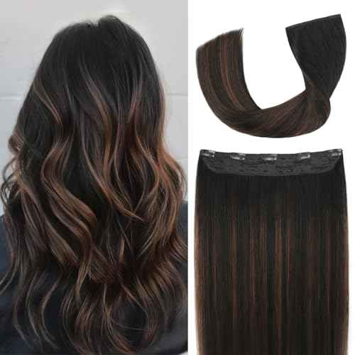 Winsky Hair Extensions Real Human Hair - One Piece Brown Balayage Remy Hair Extensions Clip on 80gram for Women (18inch, #1BT4P1B)