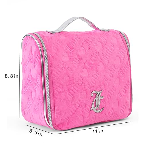 Juicy Couture Pink Makeup Bag Cosmetics Organizer Travel Essentials Hanging Hook Heart Velour