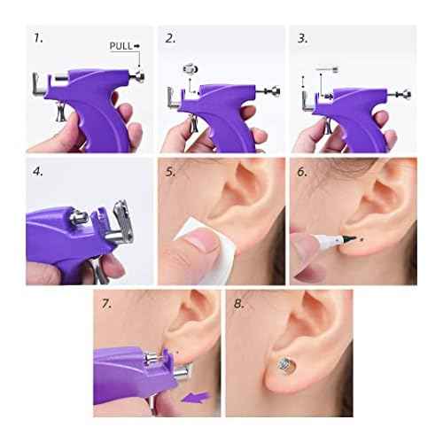 Professional Ear Piercing Gun Kit Reusable for Body Nose Lip Piercing with 16 Pairs Hypoallergenic Earrings (6 Pairs Sterling Silver Stud Earrings 18K Yellow Gold Plated+10 Pairs Gun Stud Earrings)