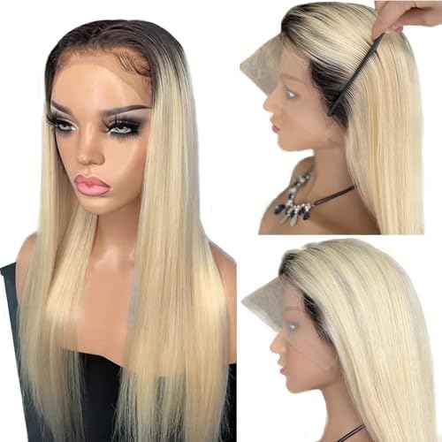 Munx Blonde Wear and Go Glueless Wig Human Hair 13x4 HD Lace Front Wigs for Women 180% Density Pre Plucked with Baby Hair Colored Straight Ombre Blonde 1b613 Lace Wigs 16 Inch