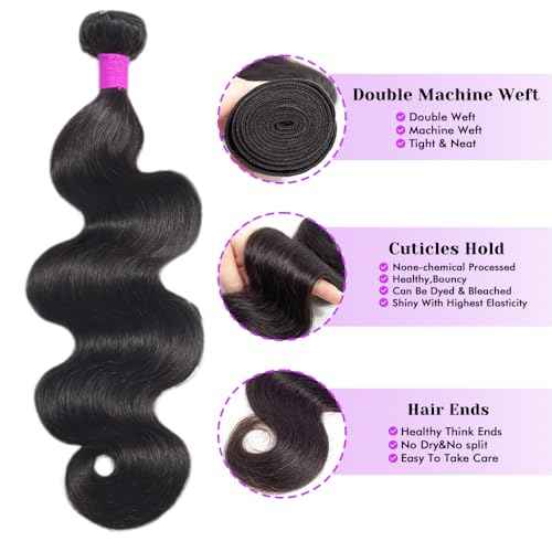 Body Wave Bundles Human Hair 20 22 24Inch Human Hair Raw Bundles 100% Unprocessed Brazilian Virgin Quick Weave Hair 3 Bundles for Black Women Natural Color