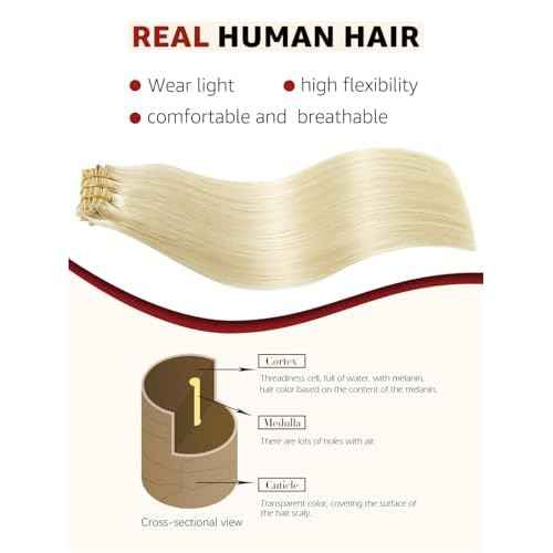 Clip in Hair Extensions Real Human Hair By 14 inch, Color Blonde Human Hair Clip in Extensions 100grams,6pcs Per Set With 18 Clips Double Weft(#60,14'')