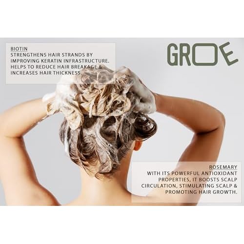 GROE ROSEMARY Anti-Thinning Biotin Hair Growth Shampoo (16.6oz) Natural & Vegan, Sulfate-Free, CLINICALLY TESTED Effective Results, Women & Men