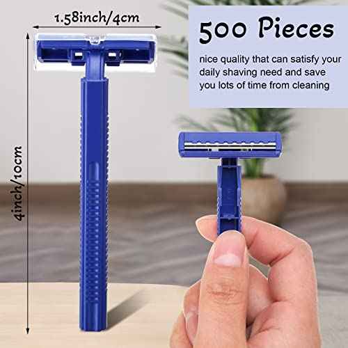 Chumia 500 Pcs Disposable Twin Blade Razor Shaving Safety Razor for Men Individually Wrapped with Clear Safety Cap Bulk Packed Portable for Hotel Guest House Travel Home Use(Blue)