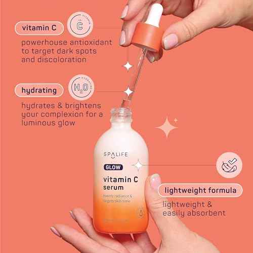 Spa Life Face Serum: GLOW Vitamin C & Radiating Daily Serum 100 ml (3.7 oz) - Targets Dark Spots, Fine Lines, Uneven Tone & Signs of Aging, Firming, Plumping & Radiance Boosting
