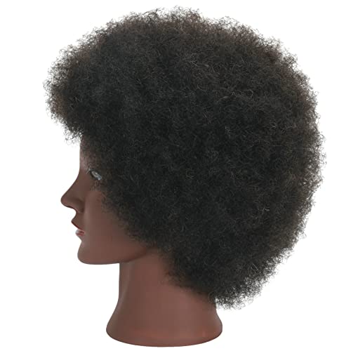 RIHANNAHAIR Kinky Curly Real 100% Human Hair Mannequin Head with Stand for Hairdresser Practice Manikin Cosmetology Training Doll Head Braiding Styling Updos Bleaching Dyeing Cutting Curling Coloring