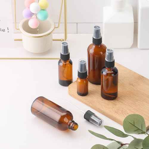 24 pack 1oz Spray Bottle Amber Glass Travel Atomizer for Perfume Essential Oils TSA Approved Refillable Small Sprayer with Labels and Dispensing Tools
