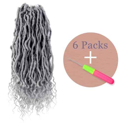 BOHOBABE Faux Locs Crochet Hair 14 Inch, Grey Boho Soft Crochet Locs with Curly Ends, Short Bohemian Goddess Locs Crochet Braids for Black Women (6 Packs, Gray)