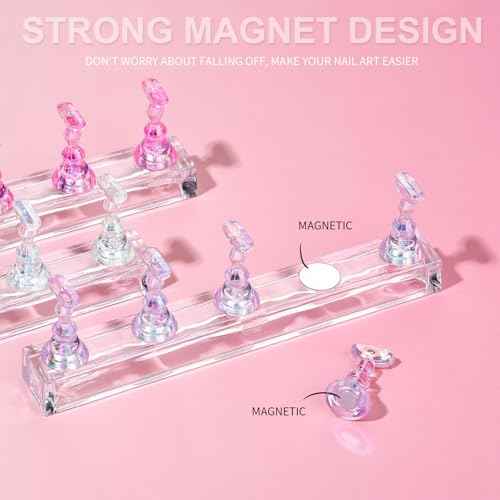 Fandamei Nail Stand, 3 Set Nail Art Stand for Press On, Nail Holder for Painting Nails, Press on Nail Stand for Practice, Magnetic Acrylic Nail Design Stand for Display with Double-sided Tape