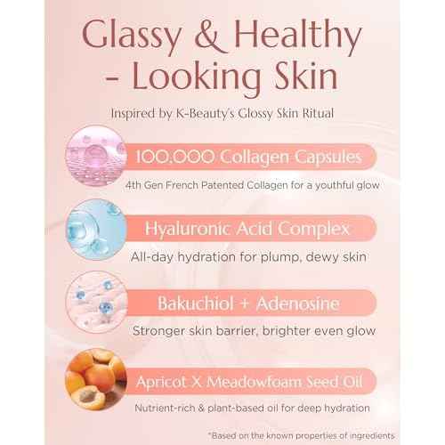 Apricot Collagen Gel Serum Mist Korean Face Moisturizer Spray - 8 Layer Hyaluronic Acid and Bakuchiol - Heart Shape Clear Keychain Refillable Travel Portable Bottle, 6.76 fl.oz