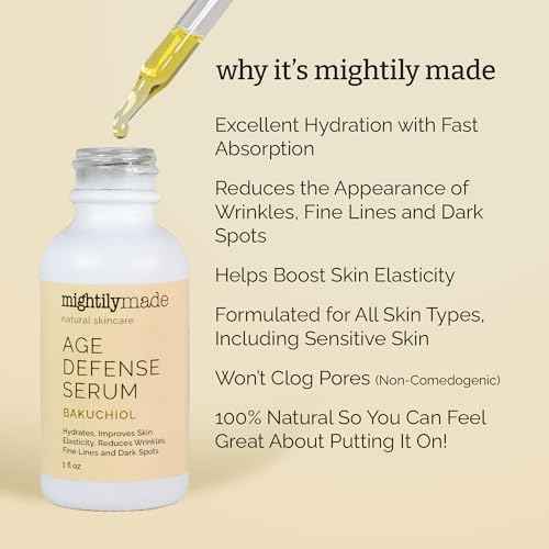 Age Defense Face Serum with Bakuchiol (Retinol Alternative), 100% Natural Oils, Anti-Aging, Reduce Wrinkles, Fine Lines, Dark Spots, and Tighten Skin,1 fl oz