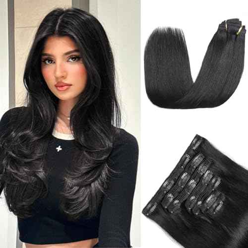 Clip In Hair Extensions Real Human Hair 24Inch 120g 100% Remy Human Hair Extensions Clip Ins Invisible Seamless Straight Human Hair Clip In Extensions 7pcs Double Weft Natural Black