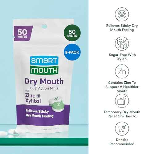 SmartMouth Dry Mouth Dual-Action Mints - Sugar-Free Breath Mints - 50 Count, 8 Pack, Mellow Mint