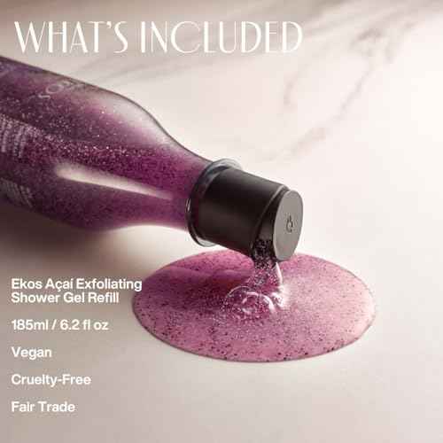 natura - Ekos A?a? Revitalizing Exfoliating Shower Gel - Natural Exfoliants - Removes Impurities - Body Wash - Vegan Skin Care - Brazilian Beauty Secrets - Self Care & Body Care - 6.2 fl oz (185ml)