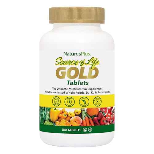 NaturesPlus Source of Life Gold Multivitamin - 180 Tablets - with Vitamins D3 & B12 - Blood, Bone & Immune Support - Vegetarian & Gluten Free - 60 Servings