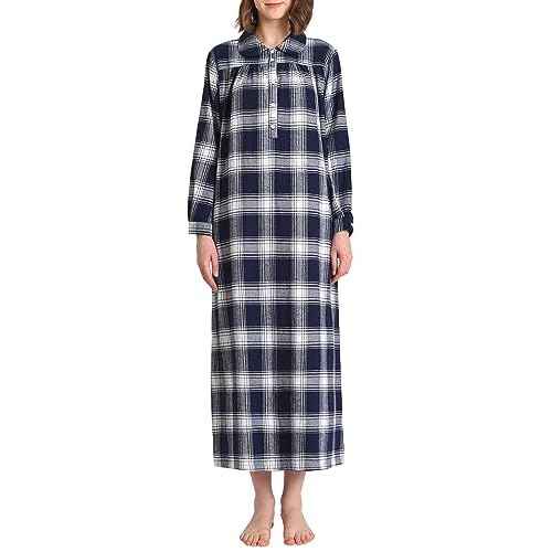 Latuza Women's Long Flannel Nightgown Long Sleeve Floor Length