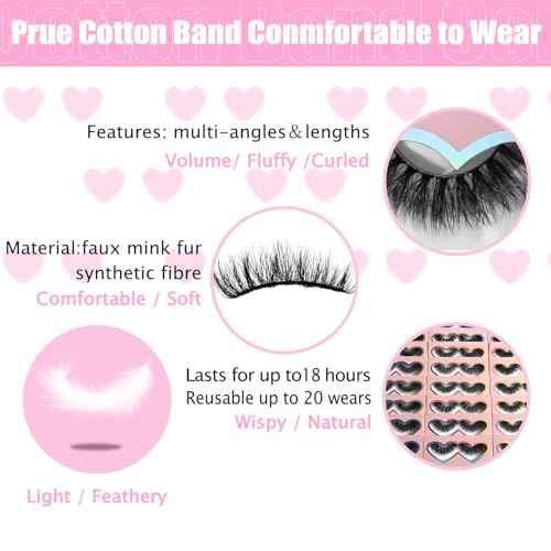 3D5D False Eyelashes 15-18mm Includes 3 Styles 27 Pair PACK Mix Cross Fluffy Natural Look Luxury Volume Faux Mink Lashes Reusable Strip Lashes, Mulitpack