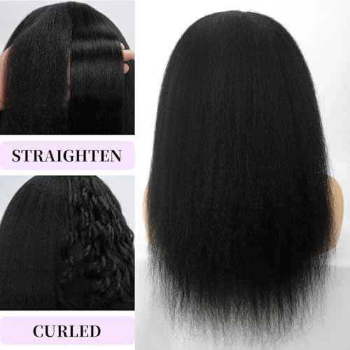 Kinky Straight Headband Wig 24 Inch Human Hair Headband Wigs for Black Women Glueless Yaki Straight Human Hair Headband Wigs Natural Black color
