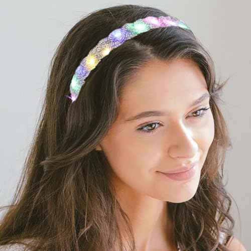 ACEDRE Light Up Rhinestone Headband LED Rave Headpiece Glow Silver Crystal for Women