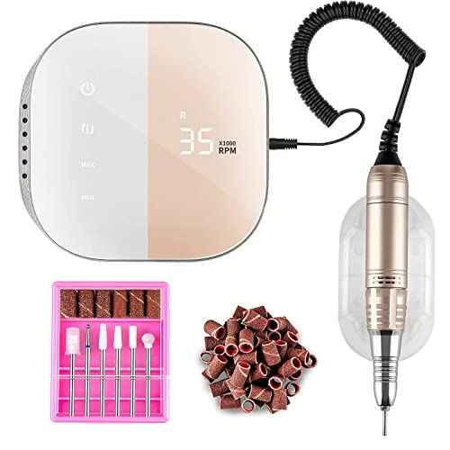 Madenia Professional Nail Drill Machine for Acrylic Nails, 35000RPM Compact Cute Electric Nail Drills with Touch Screen Efile Nail Drill E File Kit for Salon Home Manicure Pedicure Use, Pink