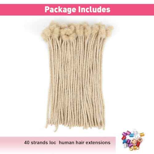 Lounoke12Inch 40 Strands Loc Extensions Human Hair, 0.6cm Pencle Size Dreadlock Extensions Human Hair for Women Men Full Handmade Permanent Dreads Locs(613#)