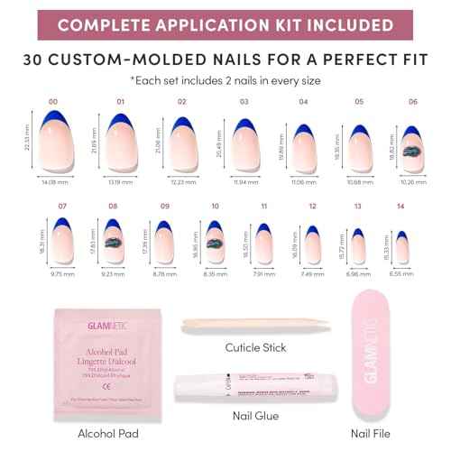 Glamnetic x Fanatics Press On Nails - Florida Gators | Short Almond Fake Nails, Collegiate Gators Blue French Tips, College Nails, Salon-Quality | 15 Sizes - 30 Nail Kit with Glue