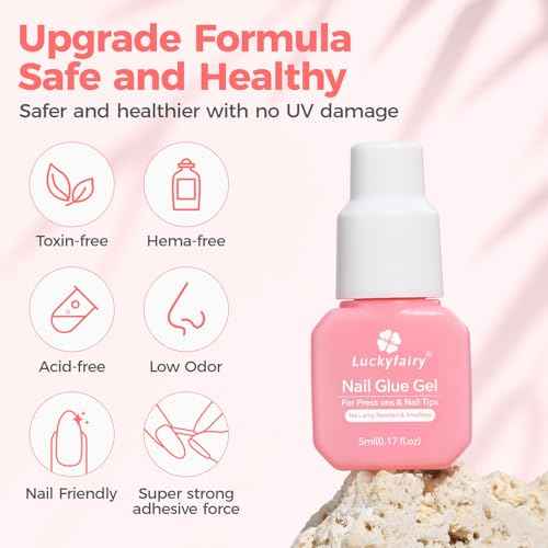 Gel Nail Glue for Press on Nails: No Lamp Need, Upgraded Air Fast-curing Super Strong Glue Gel 5ml*3pcs for Nail Tips Fake Nails & Acrylic Long Lasting 30+ Days