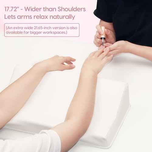 Delanie Nail Tech Arm Rest with Elbow Support - 17.72" Wide Soft Cushion Comfortable Ergonomic Manicure Hand Rest Pillow for Manicurist, Nail Desk Salon Supplies, Compact 17.72" Version