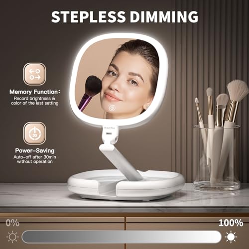 6.3¡± Makeup Mirror with Light and Magnification, 10X/1X Light Up Makeup Mirror Lighted Make Up Mirror with Adjustable Height Double Sides Folding Magnifying Mirror with Light