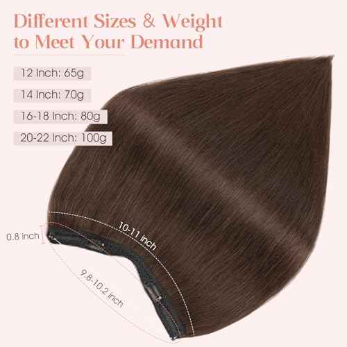 Hairro Wire Hair Extensions Human Hair, Fish Line Invisible Adjustable & Clips in Extensions Straight, 100% Real Hairpieces Seamless Blending for Women, 16 Inch 80g Dark Brown