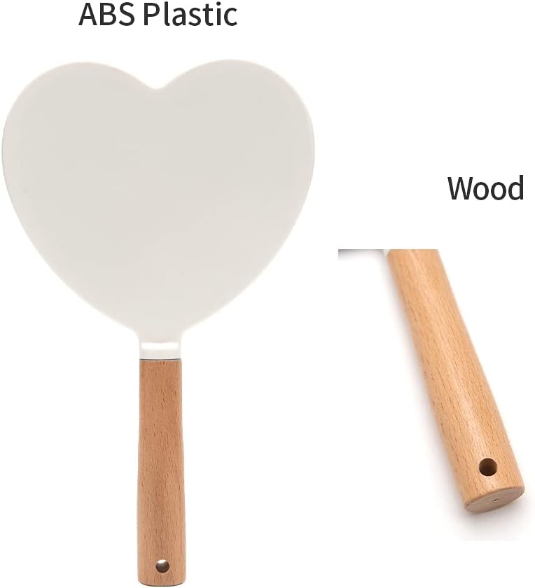YEAKE Hand Held Mirror with Handle for Makeup,Small Cute Wood Hand Mirror for Shaving with Hole Hanging Single-Sided Portable Travel Vanity Mirror for Men&Women(Heart)