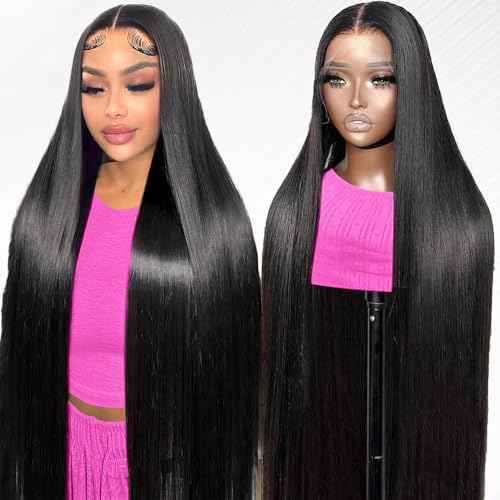 Lace Front Wigs Human Hair Pre Plucked HD Transparent Lace Frontal Wig Bralizian Virgin Human Hair Tiny Knots Natural Hairline with BabyHair (1B Black, 26 Inch)
