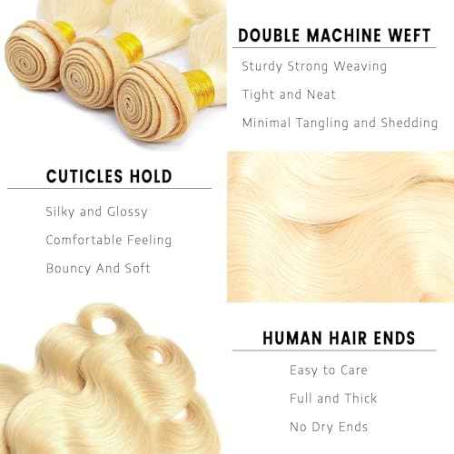 Blonde Bundles Human Hiar 613 Honey Blonde Extension Human Hair Body Wave (26 28 30 Inch) Unprocessed Virgin Human Hair Bundles 100g/PC 300g Total Double Weft for Black Women