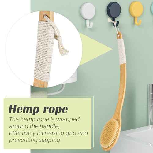 ????Bath Body Brush Shower, 22" Super Long Curved Bamboo Handle Antiskid Back Body Scrubber Wet/Dry Brushing, Moderately Soft Natural Bristle Body Brush for Showering