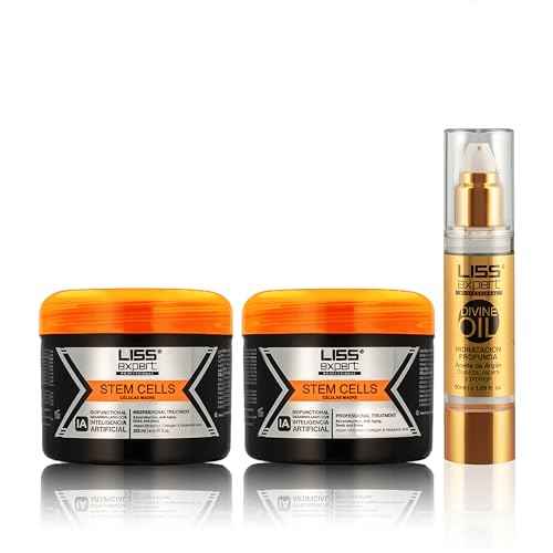 Liss Expert Hair Treatment Set, Stem Cells Express and Divine Oil 1.69 oz, Organic Smoothing Treatment (500 ml)