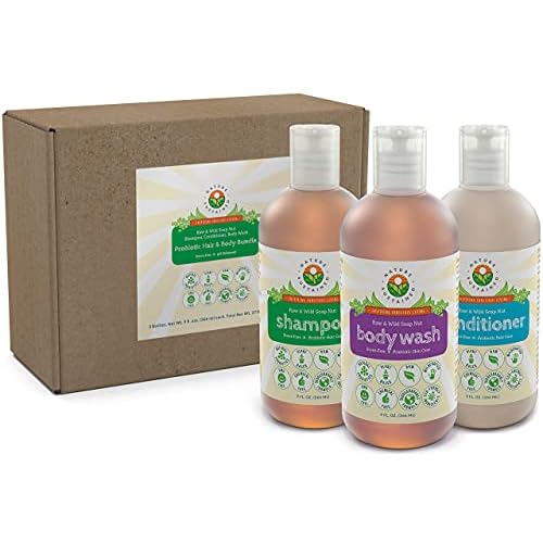 Probiotic Soapberry Body Wash, Shampoo & Conditioner Gift Bundle [Unscented] (3 Pack, pH Balanced) for Dry Hair and Sensitive Skin - (9 Oz. Bottles)