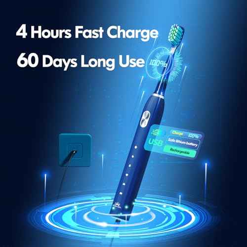 Electric Toothbrush for Adults Kids Electric Toothbrush Rechargeable Sonic Toothbrush Ultrasonic Toothbrush with Timer, 9 Brush Heads, 5 Cleaning Modes 4-Hour Charge Lasts 60 Days (Blue 8-12)
