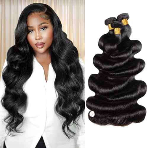 12A Human Hair Bundles 20 20 20 Inch Body Wave Bundles Human Hair 100% Unprocessed Brazilian Virgin Organique Quick Weave 3 Bundle for Women Wet and Wavy Human Hair Extensions Natural Black