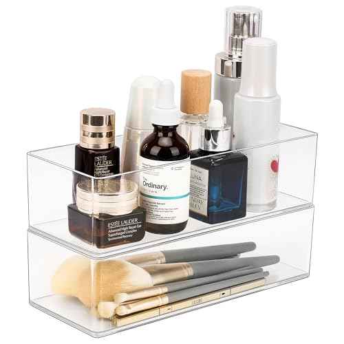 JessLab Acrylic Organizer, 2PK Cube Sections Makeup Organizer for Drawer, Makeup Organizer for Vanity, Countertop, Bathroom, Kitchen and Cabinet Storage(1+1 Compartment)