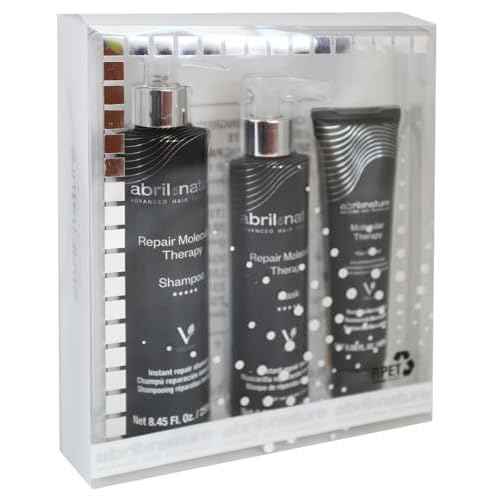 abril et nature - Professional Repair Hair Care Set - Molecular Therapy - Shampoo, Mask, and Serum Pack for Damaged, Overworked, or Ageing Hair - Restores and Repairs - 550 ml