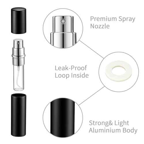 Boao 14 Pcs 5ml Travel Perfume Atomizer Mini Refillable Spray Perfume Bottle Portable with 10 Pcs Refill Pump Dispenser Pump Transfer Tool for Outgoing Traveling(Black)