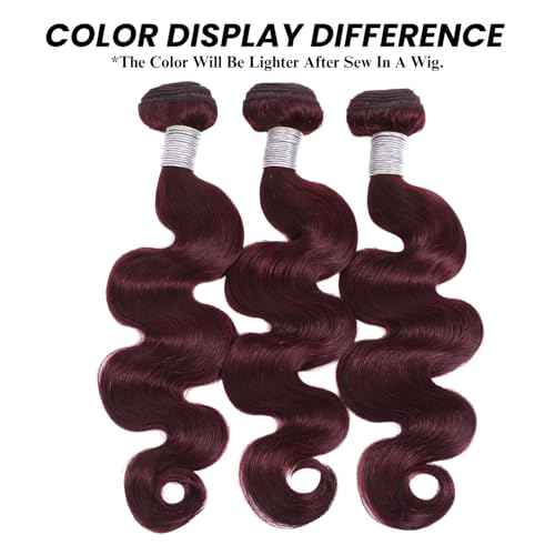 ALHER 99j Dark Burgundy Body Wave Single Bundle 26 Inch, 12A Burgundy Bundles Human Hair Sew In Weave for Black Women, Soft Thick Wine Red Colored 100% Unprocessed Virgin Remy Hair