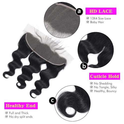 13x4 Lace Frontal Closure Body Wave Frontal Ear to Ear HD Lace Frontal Human Hair 100% Brazilian Virgin Human Hair Closure 16 Inch Frontals Hair Pieces for Women Free Part 150% Density