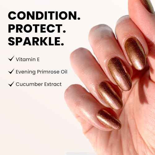 LONDONTOWN Shimmer Nail Highlighter - Multi-Dimensional Iridescent Finish Nail Polish Treatment, Vegan Cruelty Free, Shimmery Copper Rose Gold, Molten - .40fl oz