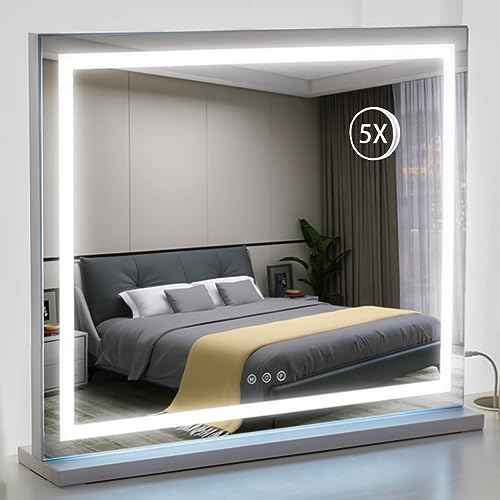 HIEEY Lighted Makeup Mirror, Hollywood Vanity Mirror with Lights, Three Color Lighting Modes, with 5X Magnification Mirror, Smart Touch Control, 360¡ÆRotation (22.8in,White)