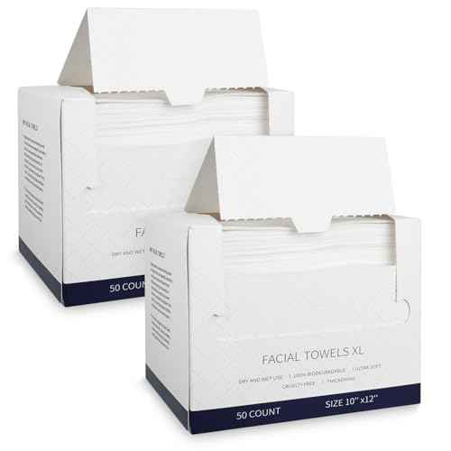KODAMO Disposable Face Towels ? 2 Pack (100 Count) ? Ultra Soft & Thick Biodegradable Makeup Remover Cloths ? Lint-Free Facial Cleansing Cloths in Paper Box