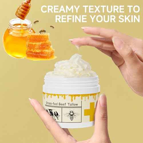 Beef Tallow for Skin, Beef Tallow, Tallow and Honey Cream, Grass Fed Beef Tallow, Whipped Beef Tallow for Face Moisturizer for All Purpose with Raw Honey Tallow Balm 150 Gram(5.3oz)
